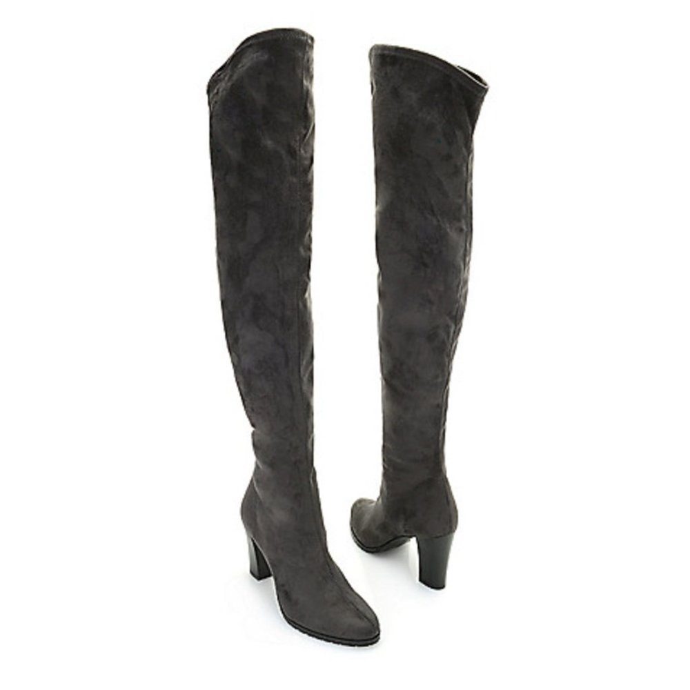 Over-the-Knee Block Heel Boots in Dark Charcoal